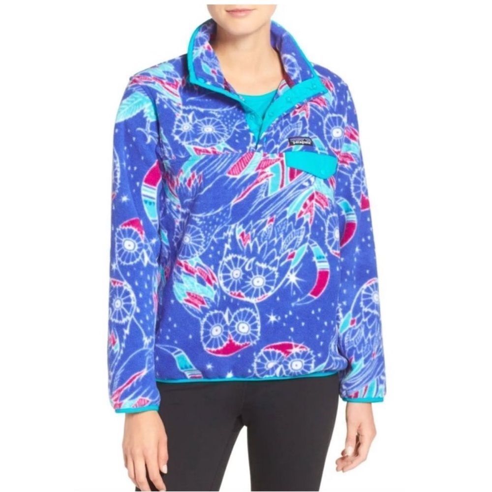 Patagonia Synchilla "Harvest Moon" Allover Owl Print Snap T Sweater - Picture 1 of 14